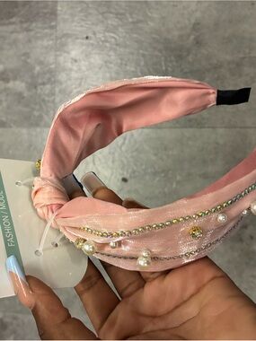 Pink Pearl & Crystal Knotted Headband